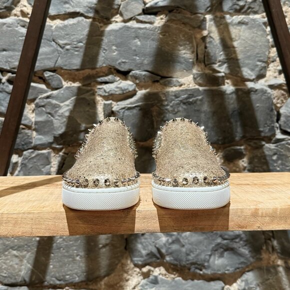Christian Louboutin Glitter Gold Pik Boat Spike Slip-on Sneakers - Picture 3 of 12